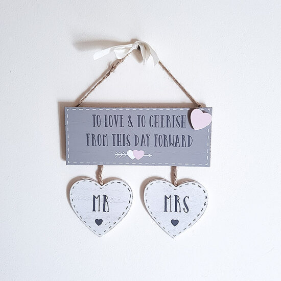 To Love & Cherish Hanging Mrs & Mrs Plaque