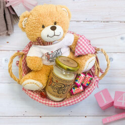 Valentine's Day Personalised Teddy & Candle Basket - Pink