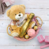 Valentine's Day Personalised Teddy & Mini Champagne Basket - Pink