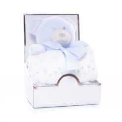 Plush Blue Teddy with Star Blanket in Presentation Gift Box (Option to Personalise)